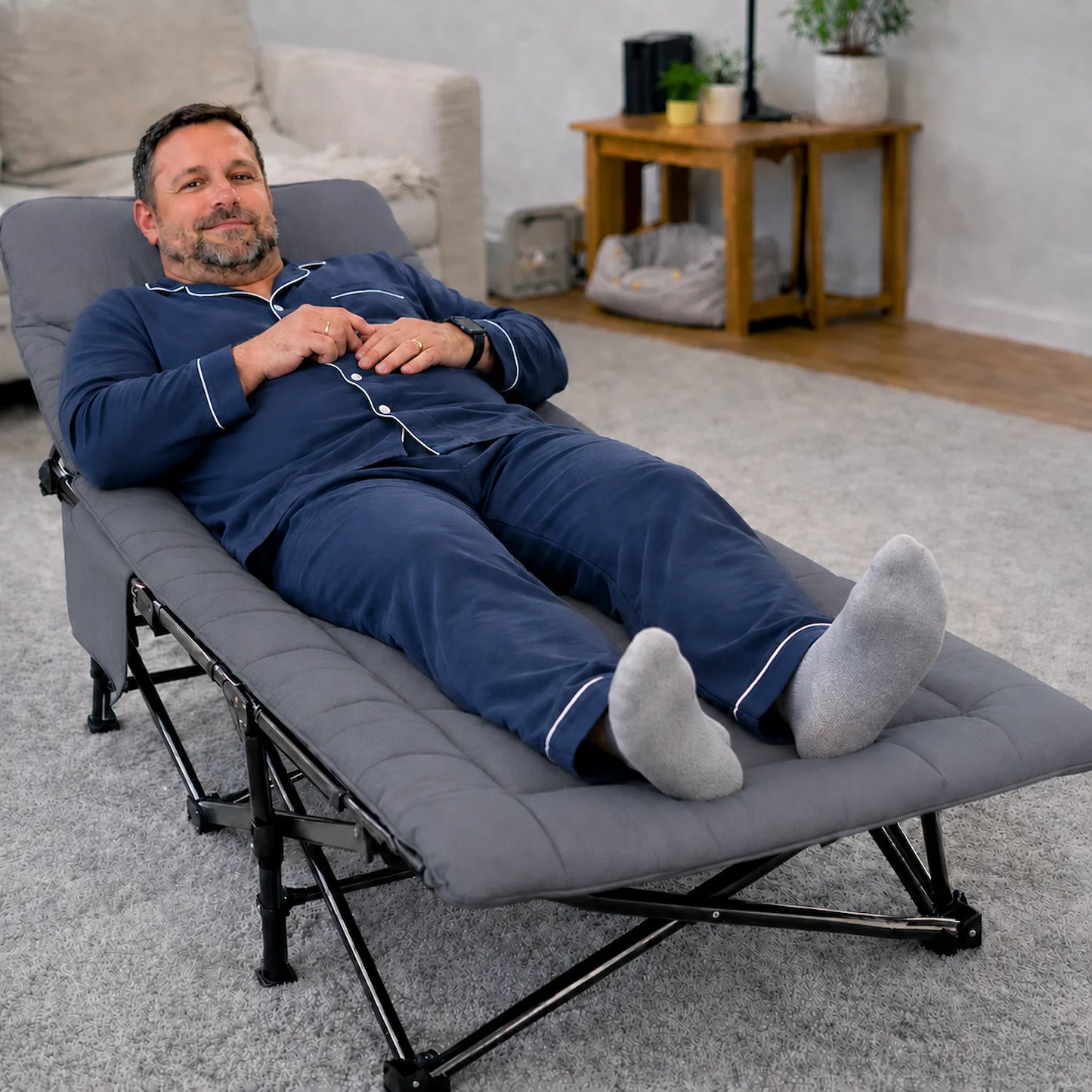 Lit de camp pliable KampyGo - Acier, Oxford, supporte 200 kg, déplié en 10s
