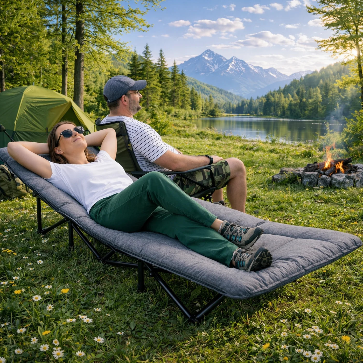 Lit de camp pliable KampyGo - Acier, Oxford, supporte 200 kg, déplié en 10s